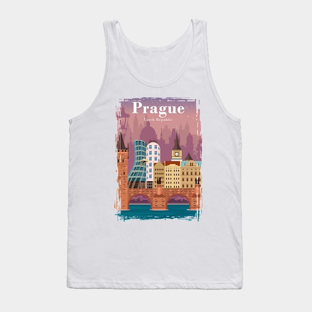 Prague Colorful Vintage Minimal Travel Poster Tank Top by jornvanhezik